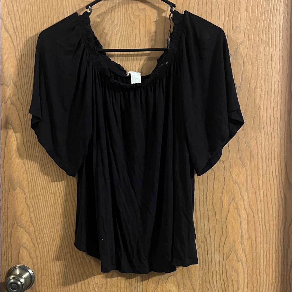 H&M Women’s Black Off The Shoulder Flare Sleeve Ruffle Trim Blouse Small